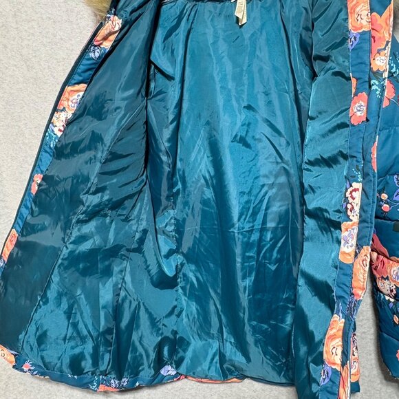 Matilda Jane Womens Large Winter Coat Floral Teal Hooded Break The Ice - Picture 5 of 7